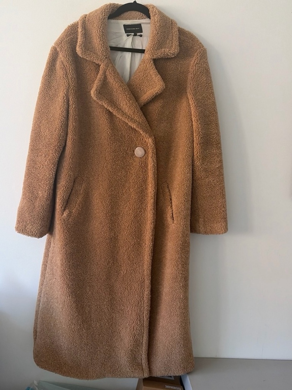 Something Navy Camel Teddy Coat